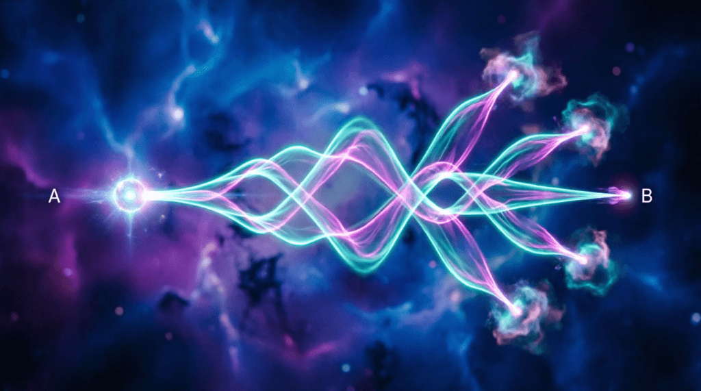 Photon empruntant plusieurs chemins simultanément entre A et B
