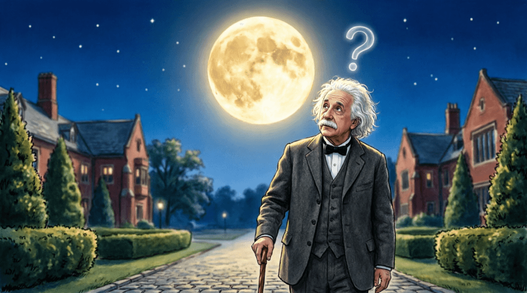 Einstein contemplant la Lune à Princeton